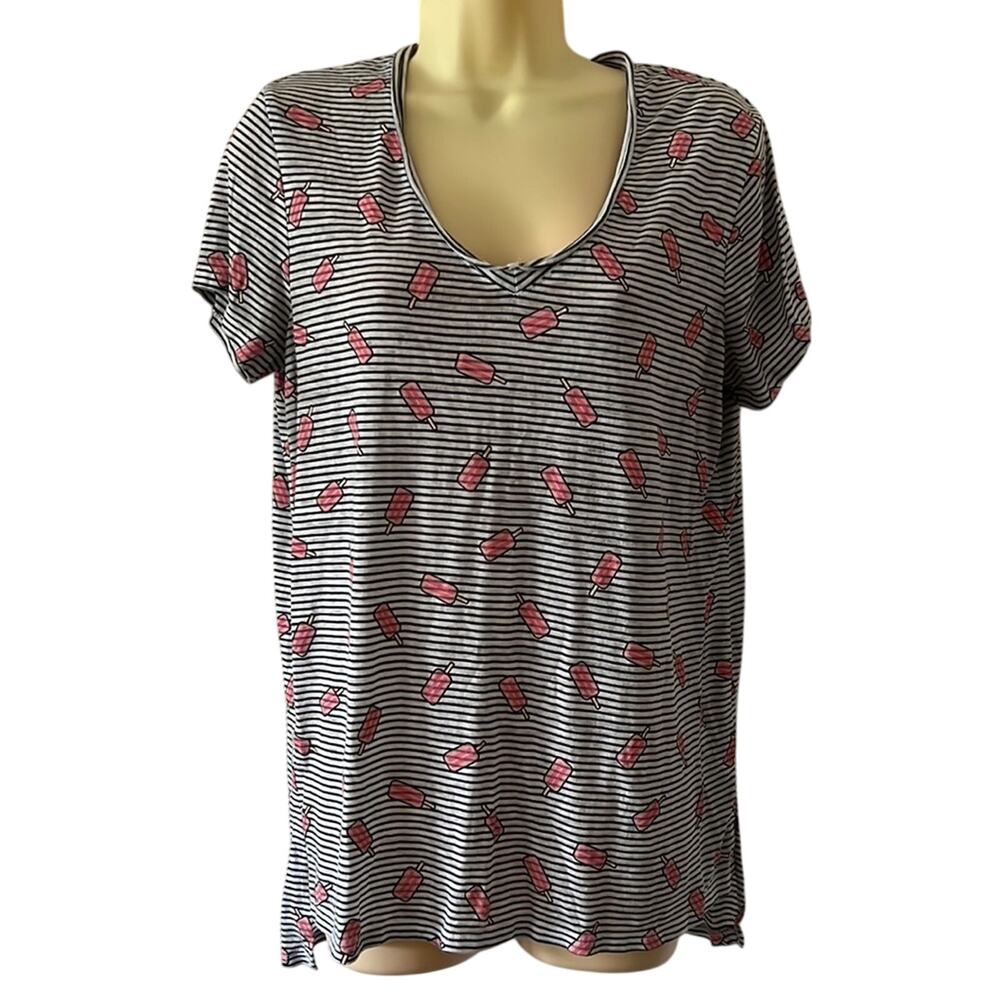 Grayson/Threads Size L Striped Popsicle Print Knit Top V Neck Whimsical